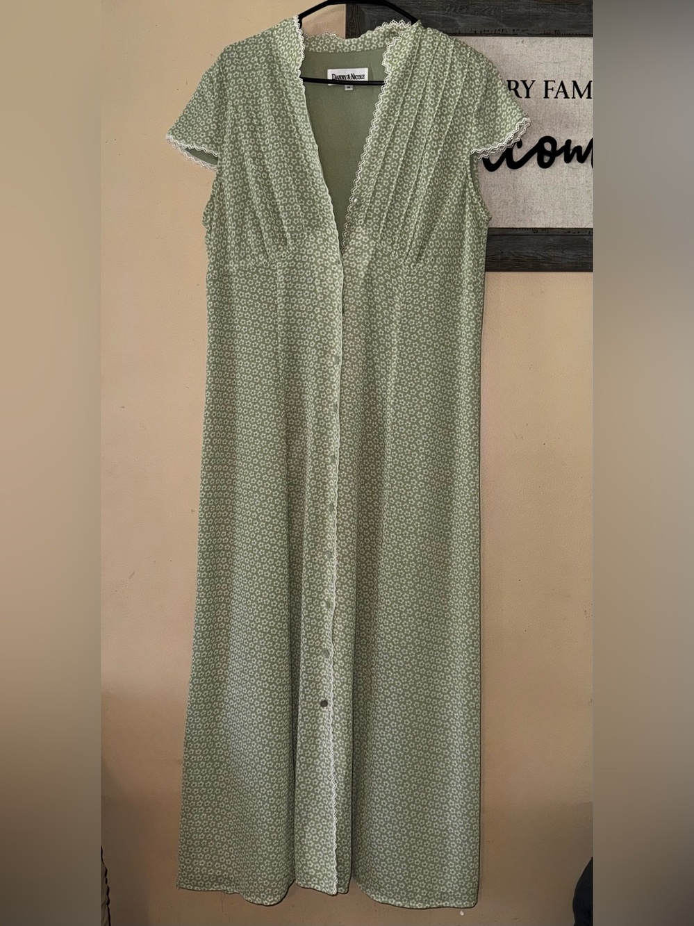 Danny & Nicole Sage Green Floral Maxi Dress with Lace Trim